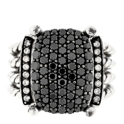 David Yurman Sterling Silver Black Diamond Pave Diamond 16mm Wheaton Ring 52 6 1 of 4