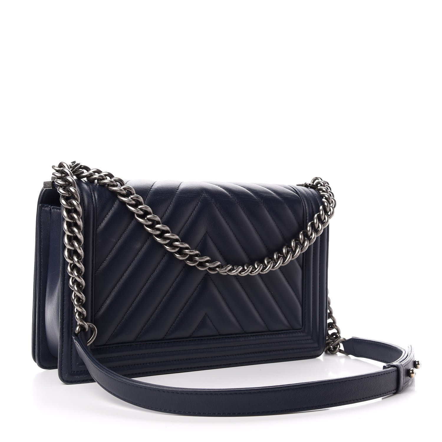 Chanel Lambskin Chevron Quilted New Medium Boy Flap Dark Navy Blue 3 of 12