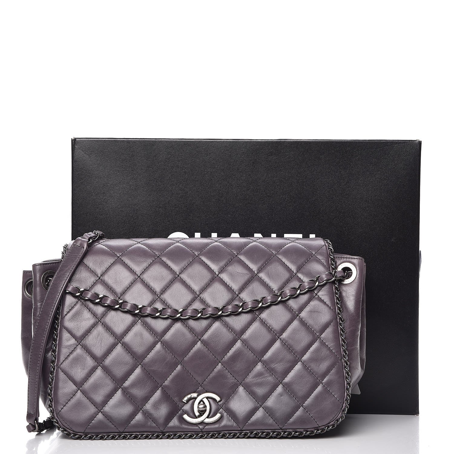 Chanel Calfskin Quilted Large CC Enchained Accordion Flap Grey 8 of 8