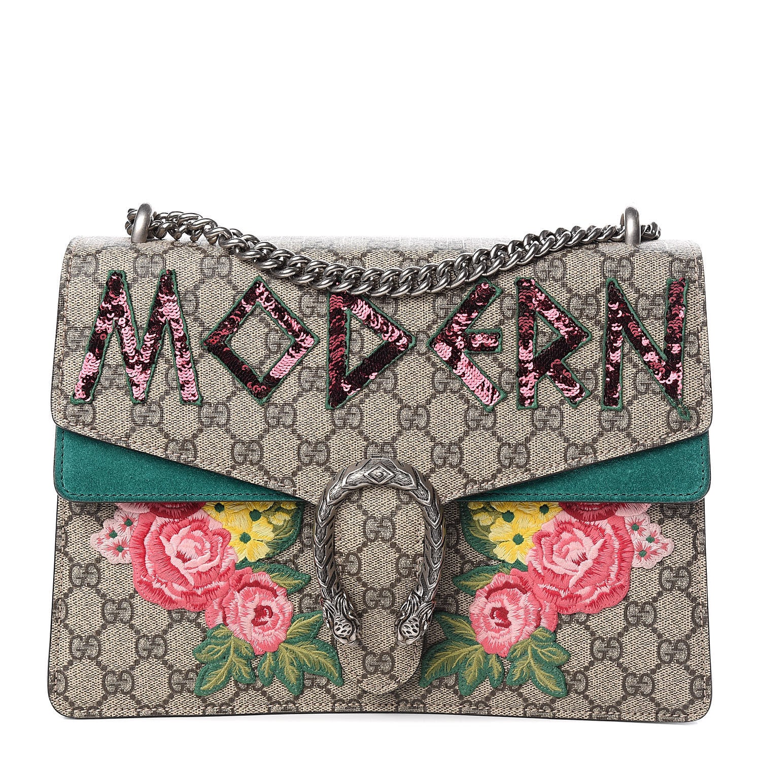 Gucci GG Supreme Monogram Embroidered Medium Dionysus Shoulder Bag Emerald 1 of 11