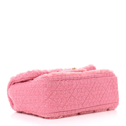 Chanel Shearling Sheepskin Tweed Quilted Single Flap Pink 4 of 11