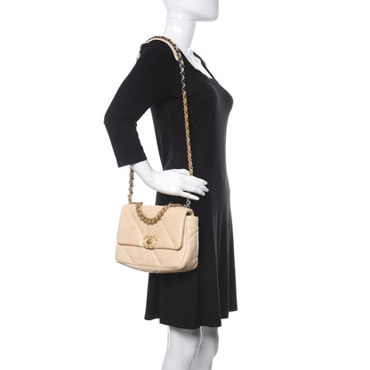Chanel Lambskin Quilted Medium Chanel 19 Flap Light Beige 2 of 14
