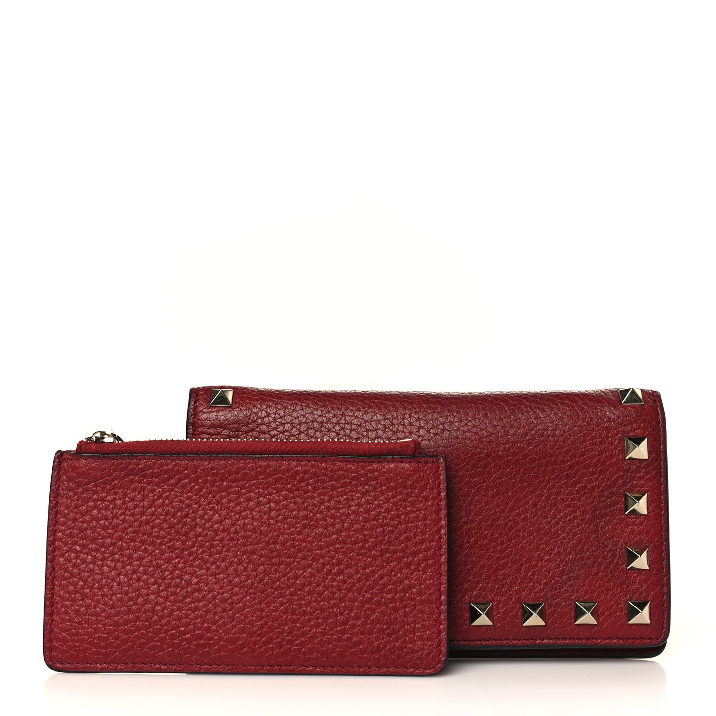 Grained Calfskin Rockstud Wallet Red