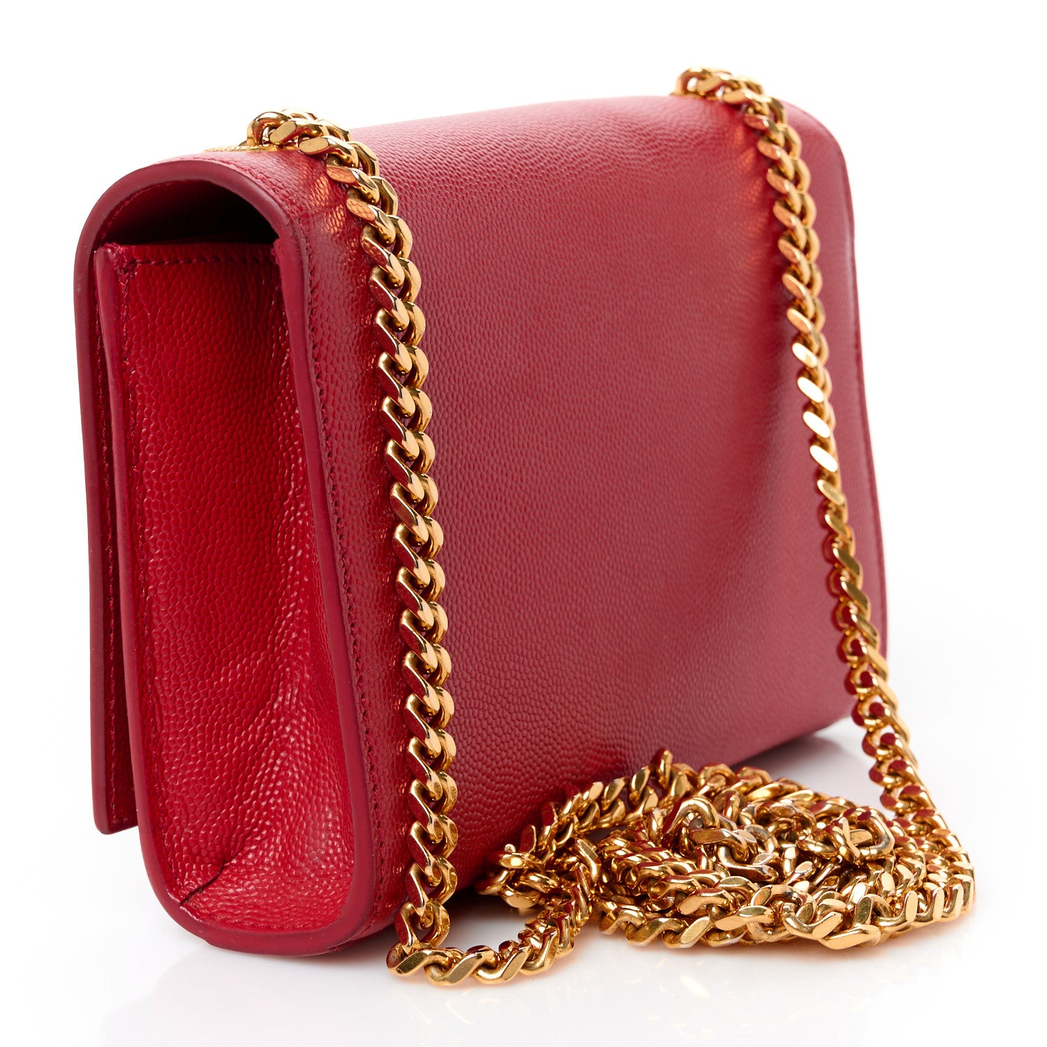 Saint Laurent Grain De Poudre Small Monogram Kate Satchel Red 3 of 11