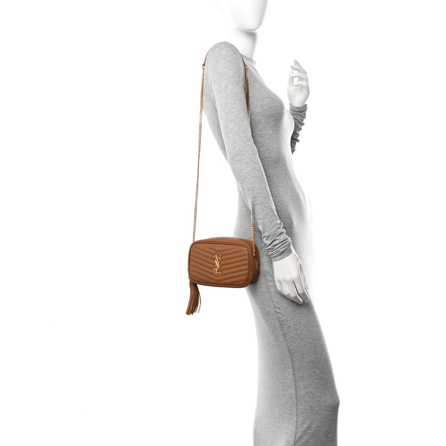 Saint Laurent Grain De Poudre Matelasse Monogram Mini Lou Camera Bag Dark Natural 2 of 11