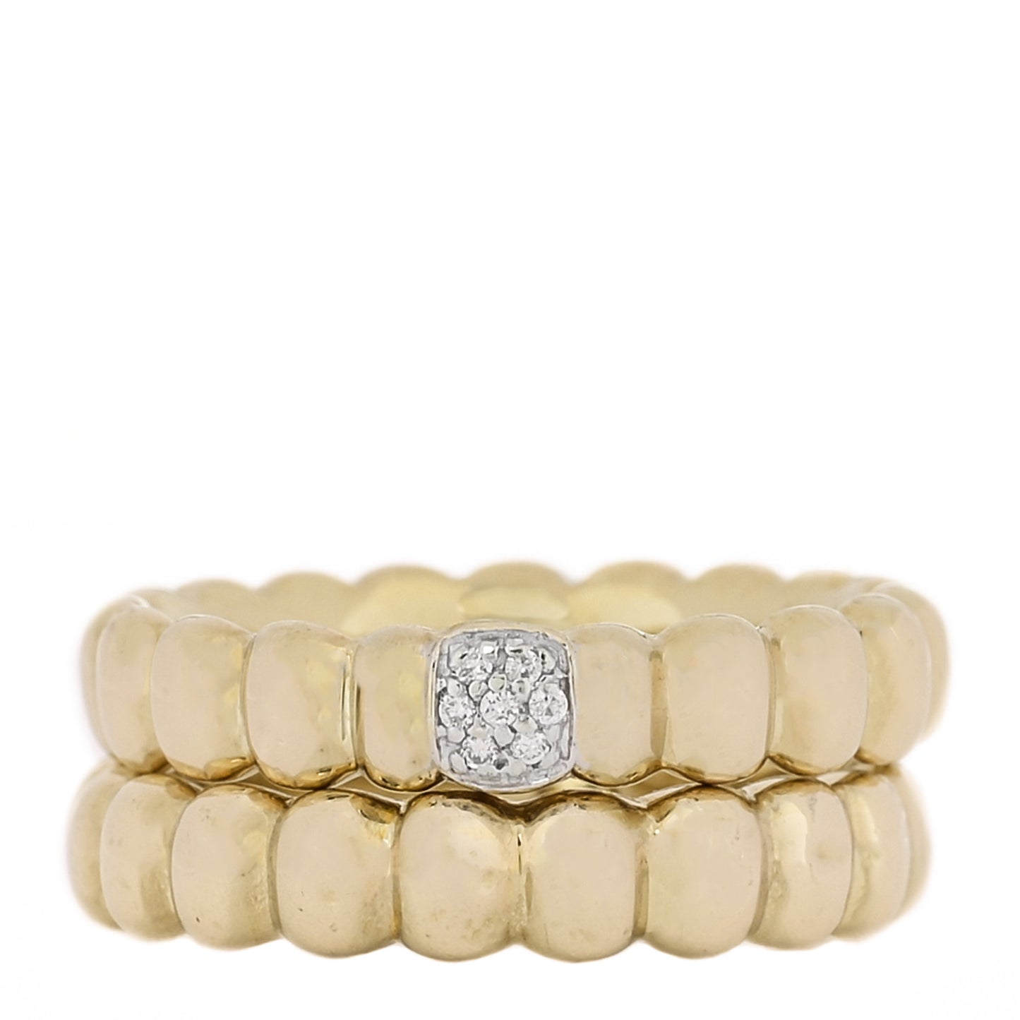 18K Yellow White Gold Diamond Bedeg Station Ring Set 54 6.75
