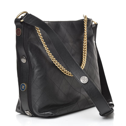 Chanel Calfskin Stitched Large Button Up Hobo Black 3 of 10