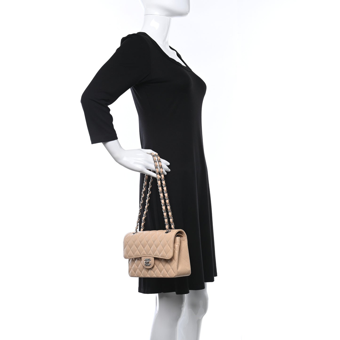 Caviar Quilted Small Double Flap Beige