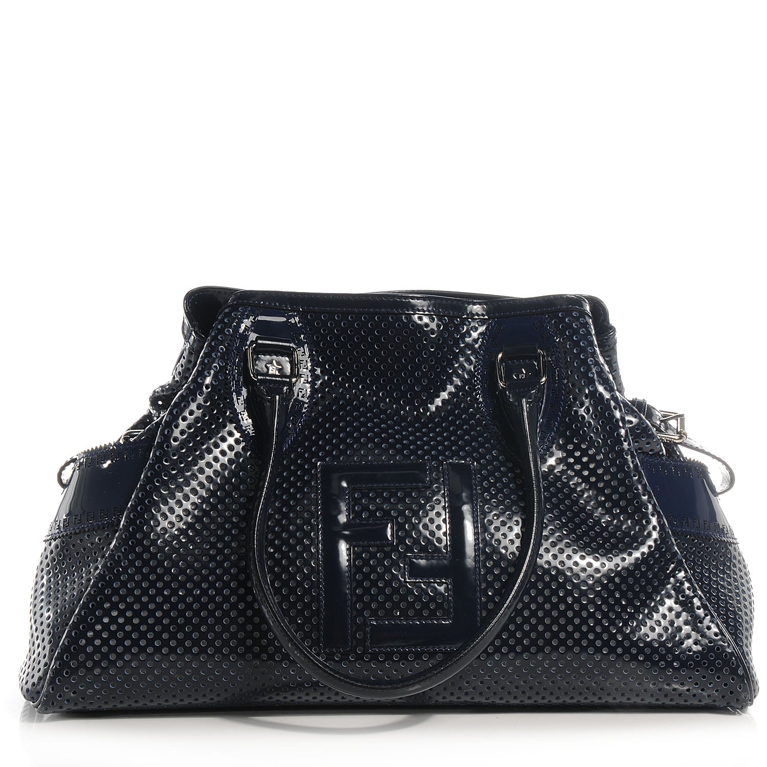 Fendi Patent Perforated Calfskin Bag De Jour Perforated Tote Navy 1 of 10