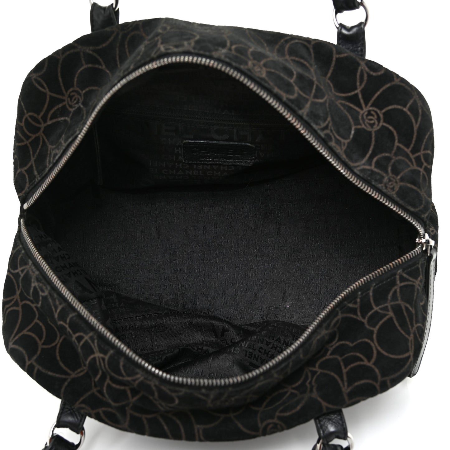 Velvet Camellia Embossed Shoulder Bag Black