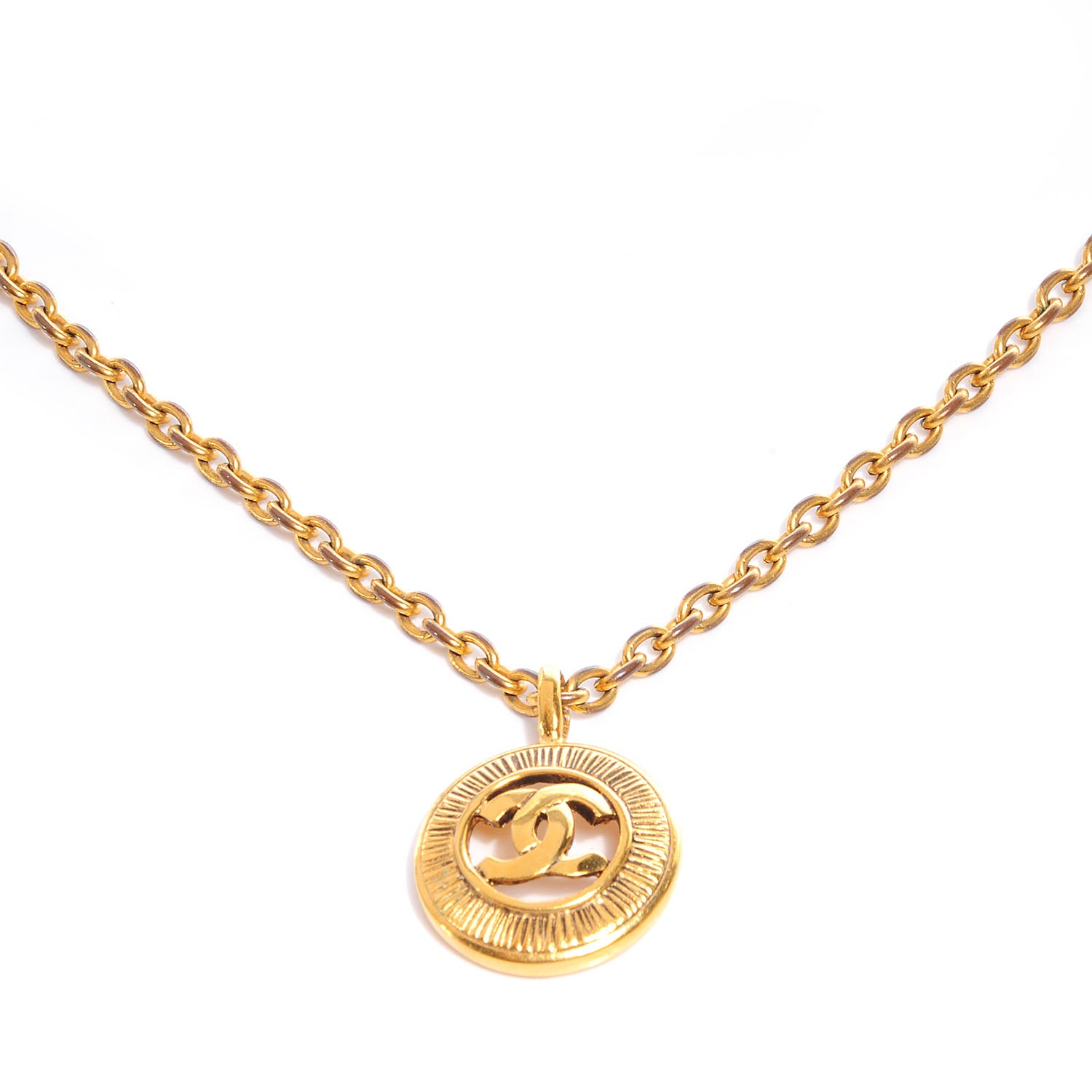 Chanel Sunburst Cutout CC Necklace Gold 1 of 5