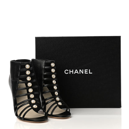 Chanel Lambskin Pearl Open Toe Caged Ankle Boots 39 Black 10 of 10