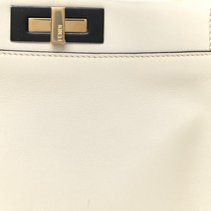 Fendi Vitello Seta Canvas FF Embroidered Medium Peekaboo Iconic Satchel White 7 of 9