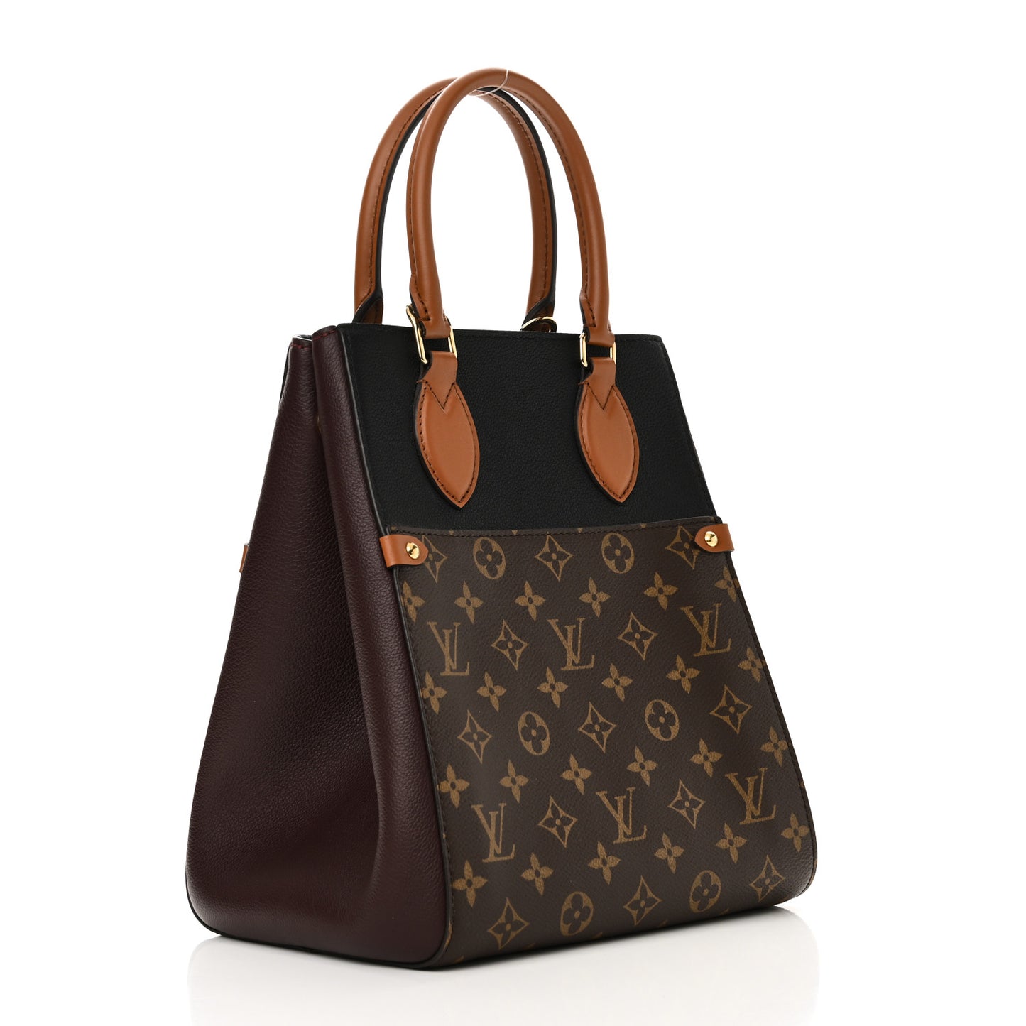 Calfskin Monogram Fold Tote MM Black Wine Cream