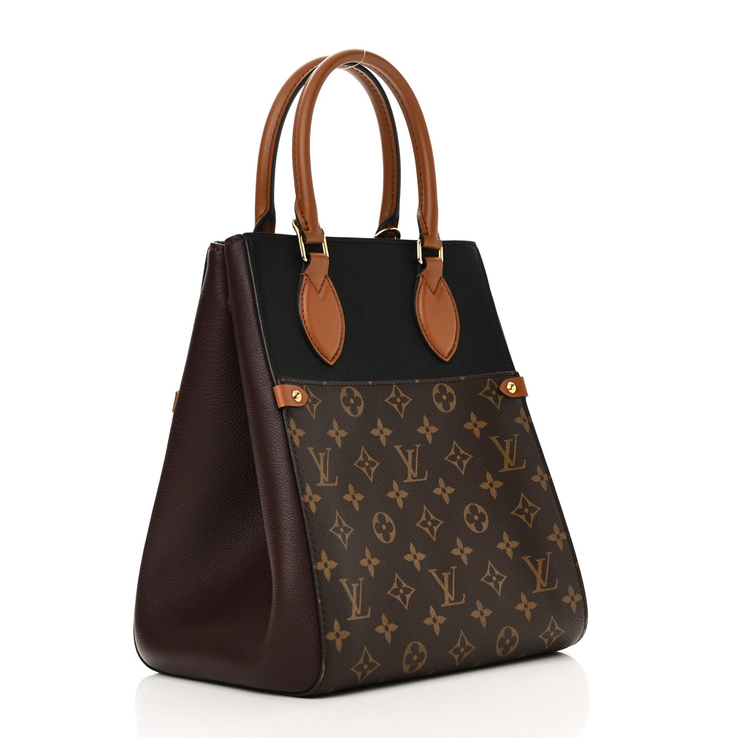 Louis Vuitton Calfskin Monogram Fold Tote MM Black Wine Cream 3 of 9
