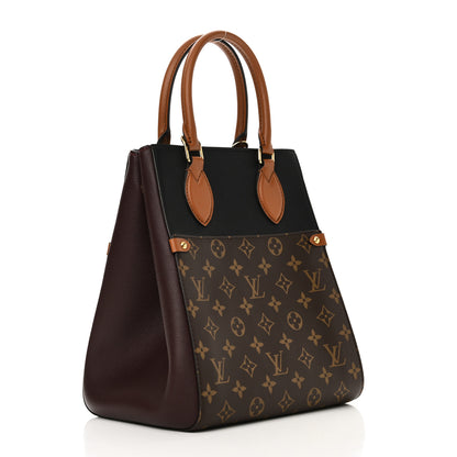 Louis Vuitton Calfskin Monogram Fold Tote MM Black Wine Cream 3 of 9