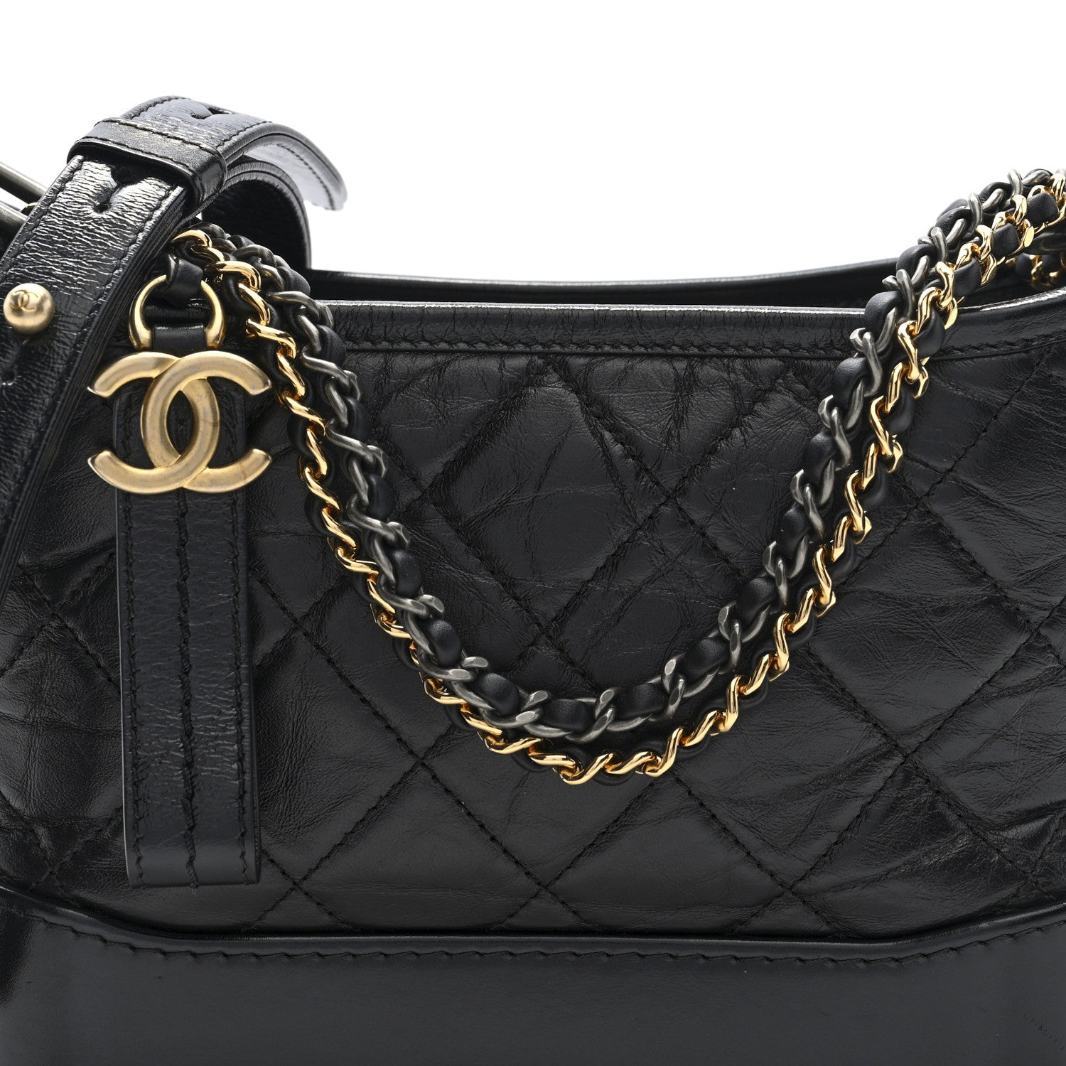 Chanel Aged Calfskin Quilted Small Gabrielle Logo Hobo Black 8 of 10