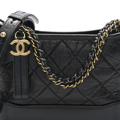 Chanel Aged Calfskin Quilted Small Gabrielle Logo Hobo Black 8 of 10