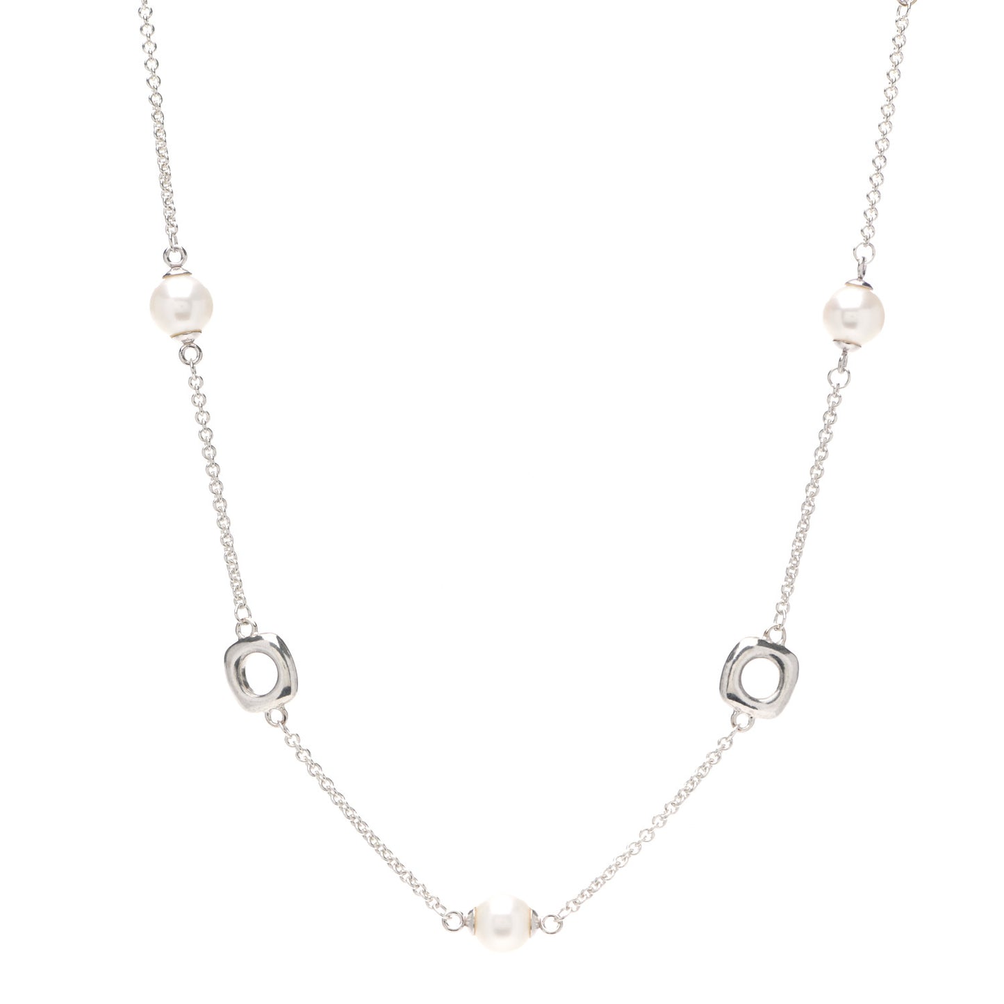 Sterling Silver Pearl Elsa Peretti Cushion Station Necklace