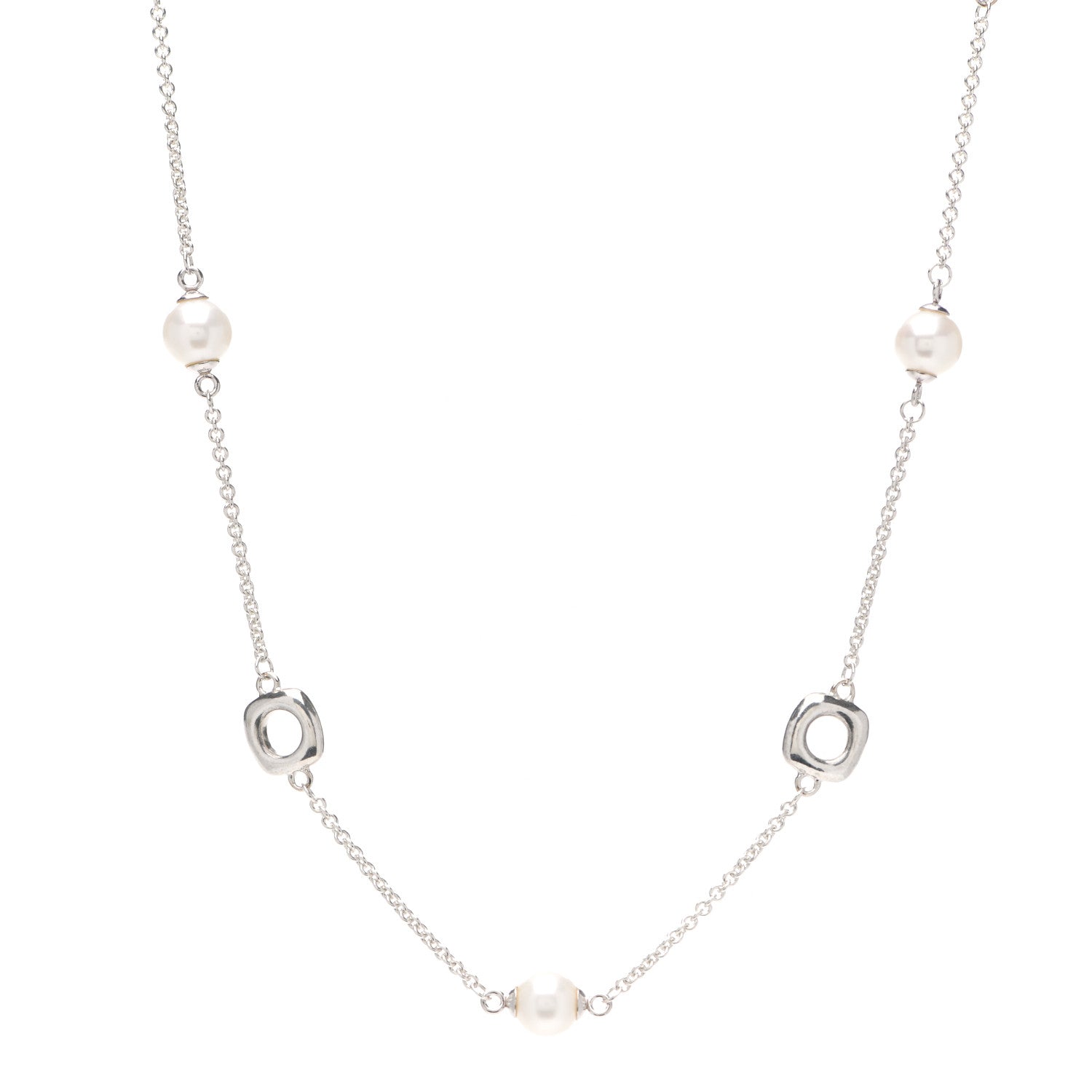 Tiffany Sterling Silver Pearl Elsa Peretti Cushion Station Necklace 1 of 4