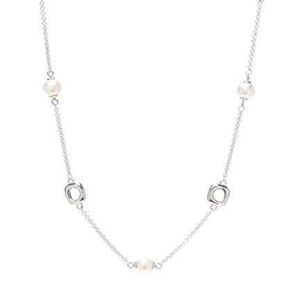 Tiffany Sterling Silver Pearl Elsa Peretti Cushion Station Necklace 1 of 4