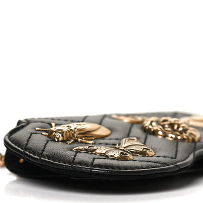 Gucci Calfskin Matelasse Animal Studs GG Marmont Chain Sunglasses Case Black 7 of 9