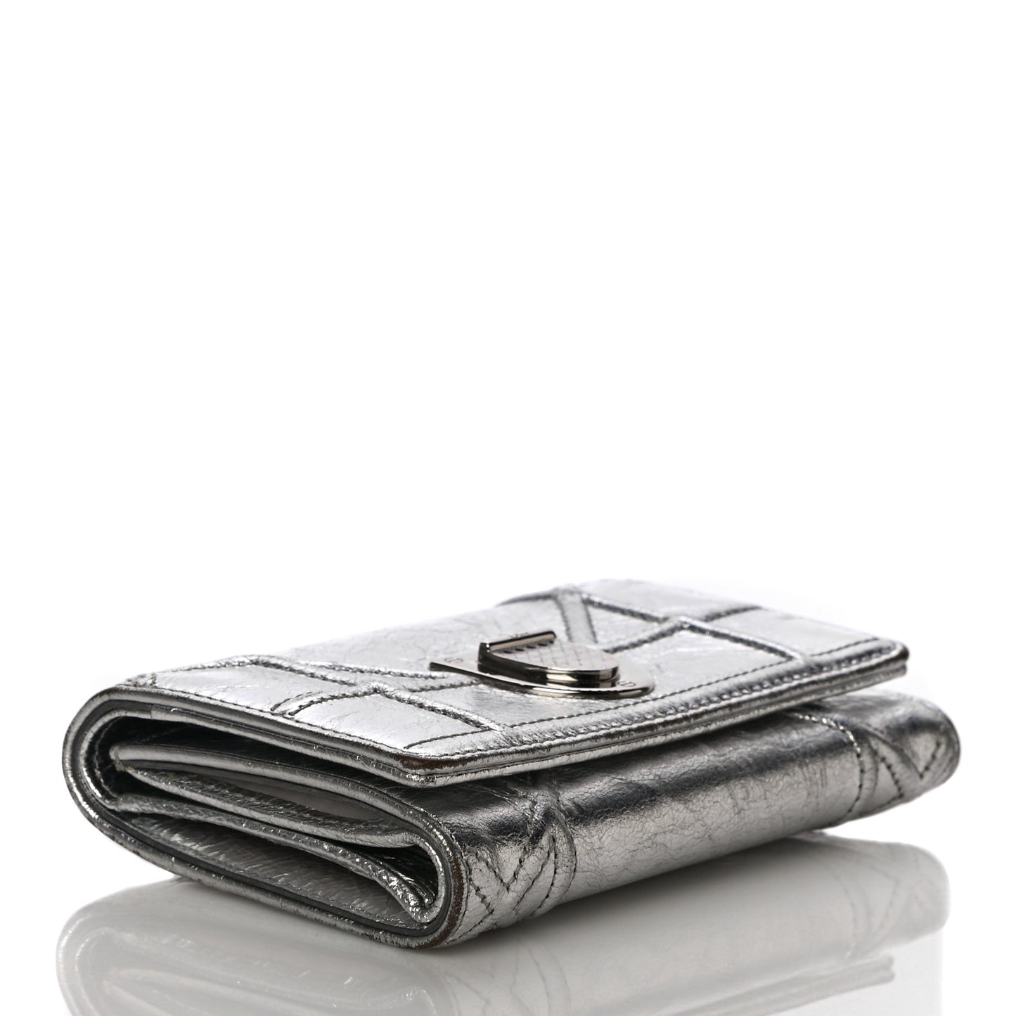 Metallic Calfskin Cannage Diorama Elancee Wallet Silver