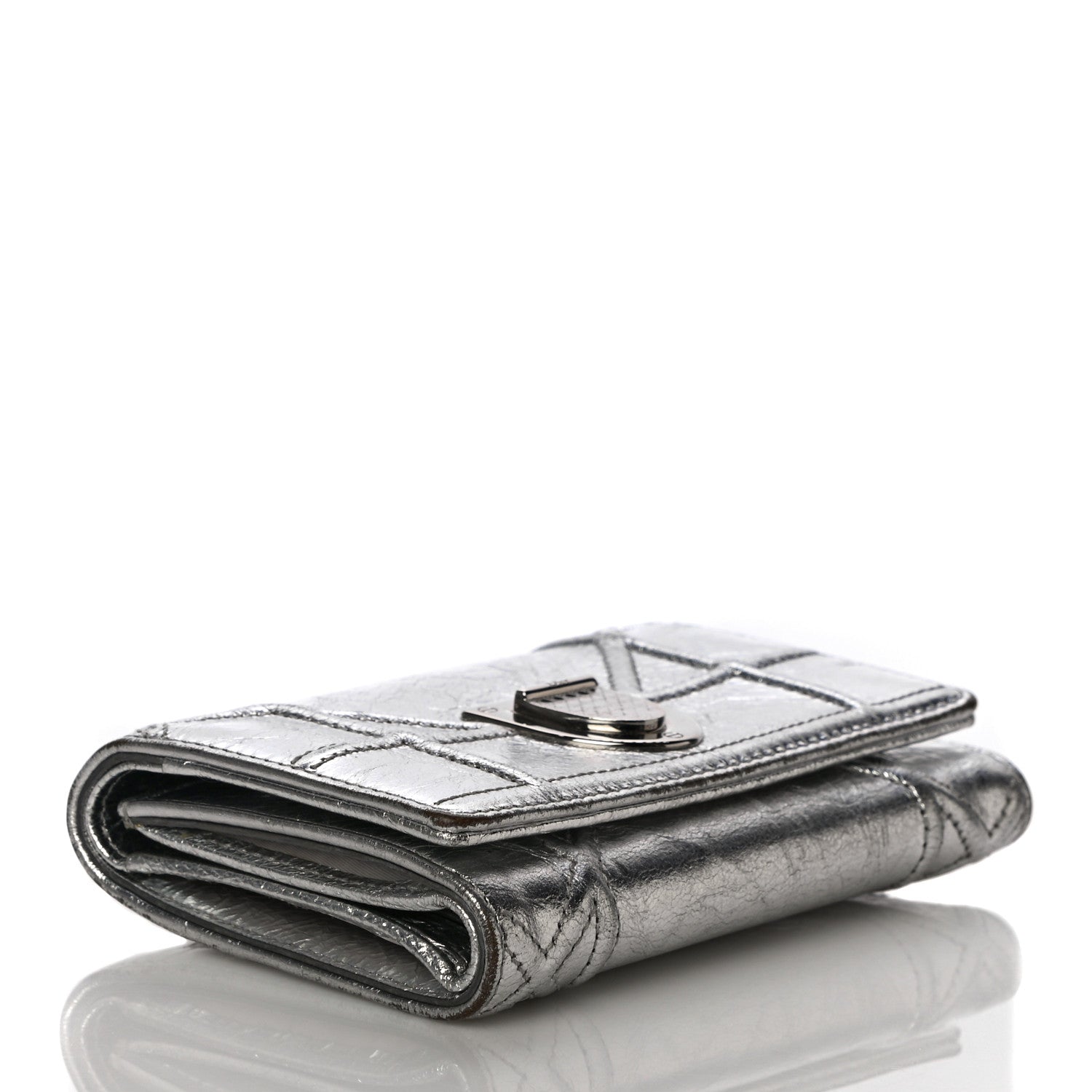 Christian Dior Metallic Calfskin Cannage Diorama Elancee Wallet Silver 4 of 12