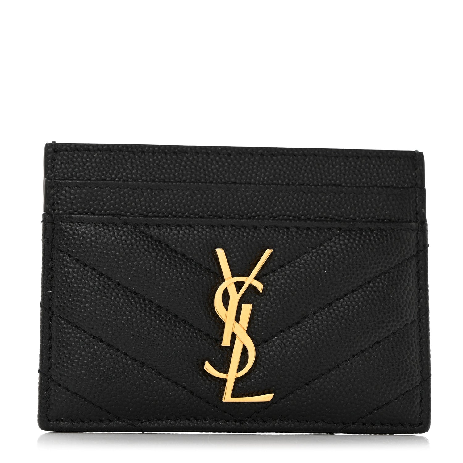 Saint Laurent Grain De Poudre Matelasse Chevron Monogram Credit Card Case Black 1 of 8