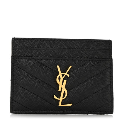 Saint Laurent Grain De Poudre Matelasse Chevron Monogram Credit Card Case Black 1 of 8
