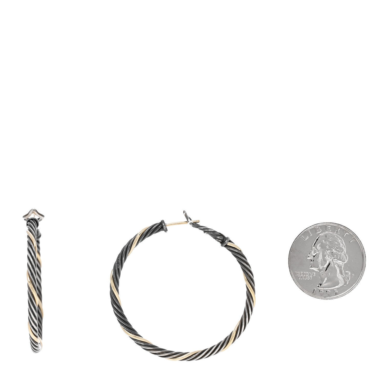 David Yurman Sterling Silver 18K Yellow Gold Twisted Hoop Earrings 2 of 4