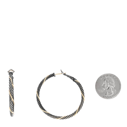 David Yurman Sterling Silver 18K Yellow Gold Twisted Hoop Earrings 2 of 4