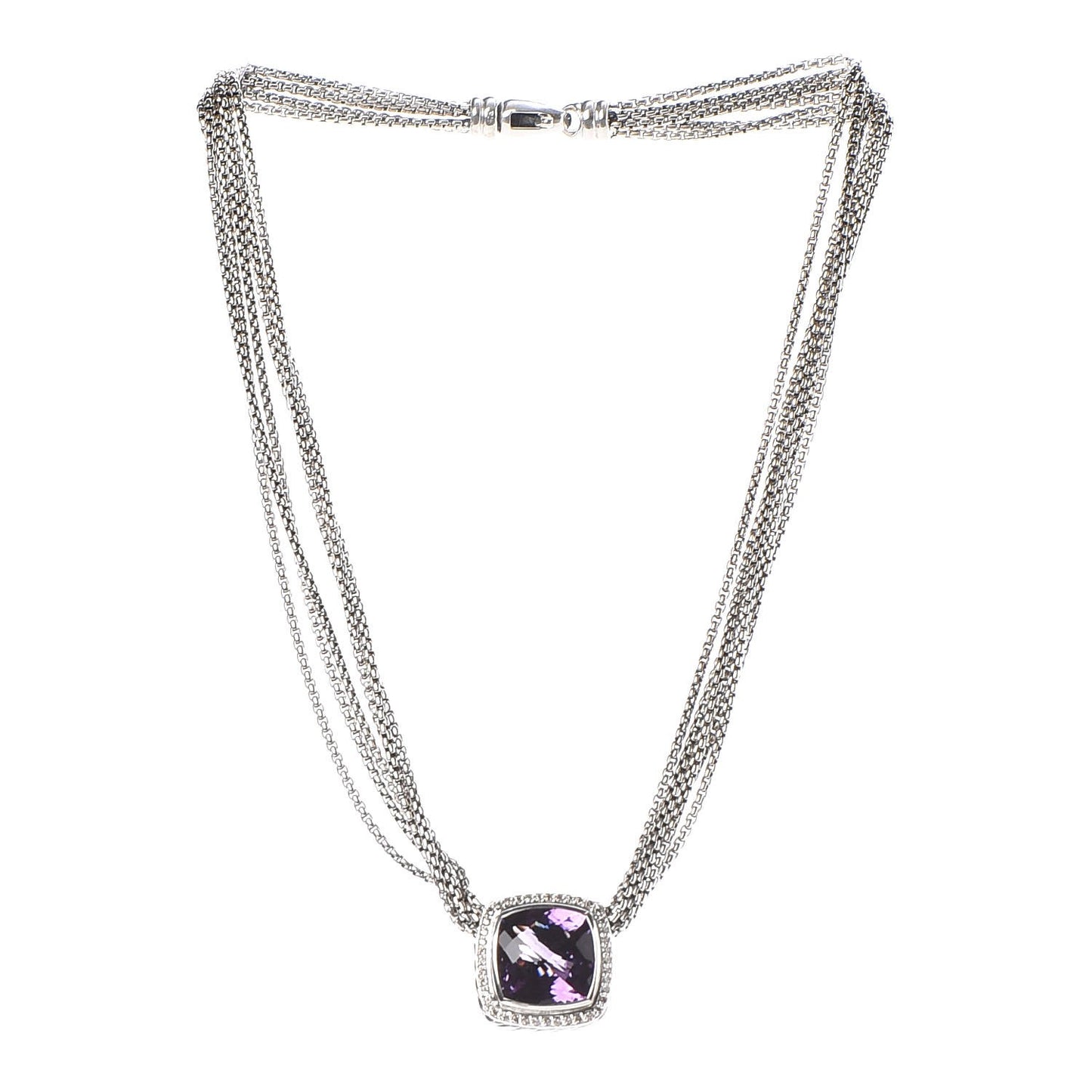 Sterling Silver Diamond Amethyst 14mm Albion Pendant Necklace