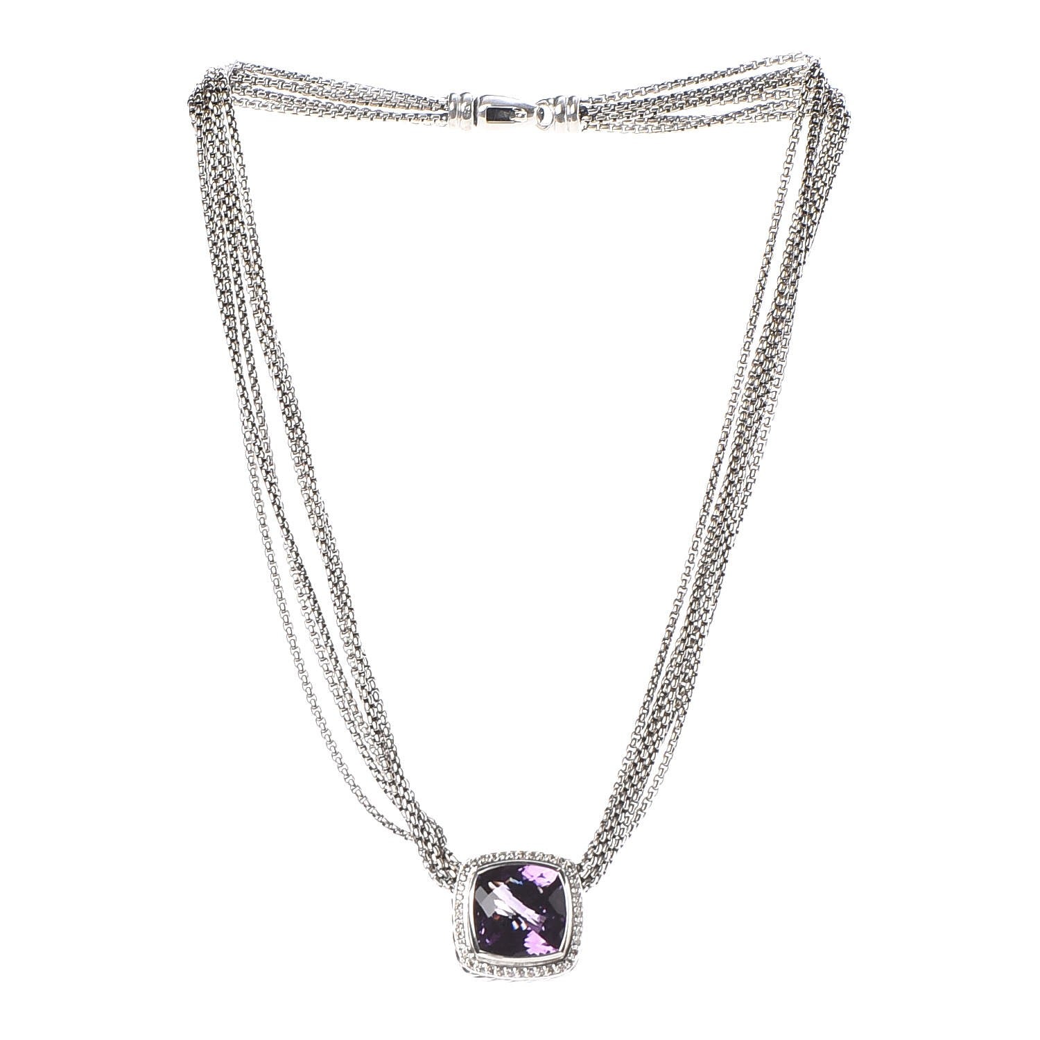 David Yurman Sterling Silver Diamond Amethyst 14mm Albion Pendant Necklace 3 of 7