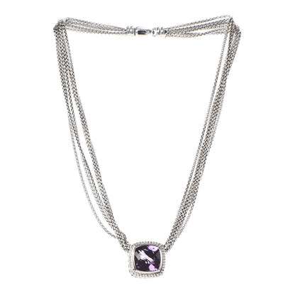David Yurman Sterling Silver Diamond Amethyst 14mm Albion Pendant Necklace 3 of 7