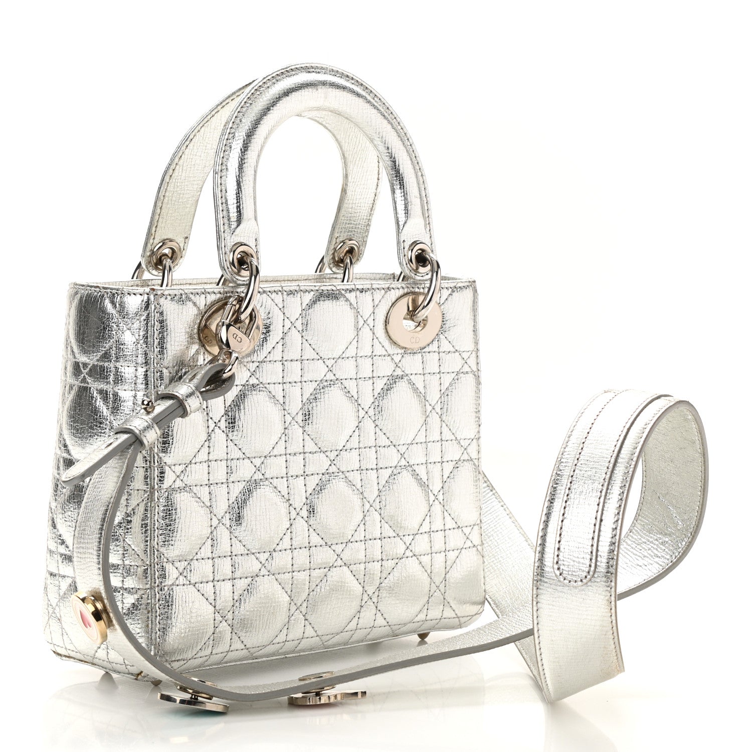 Christian Dior Metallic Grained Calfskin Cannage Small Lucky Badges My Lady Dior Silver 3 of 13