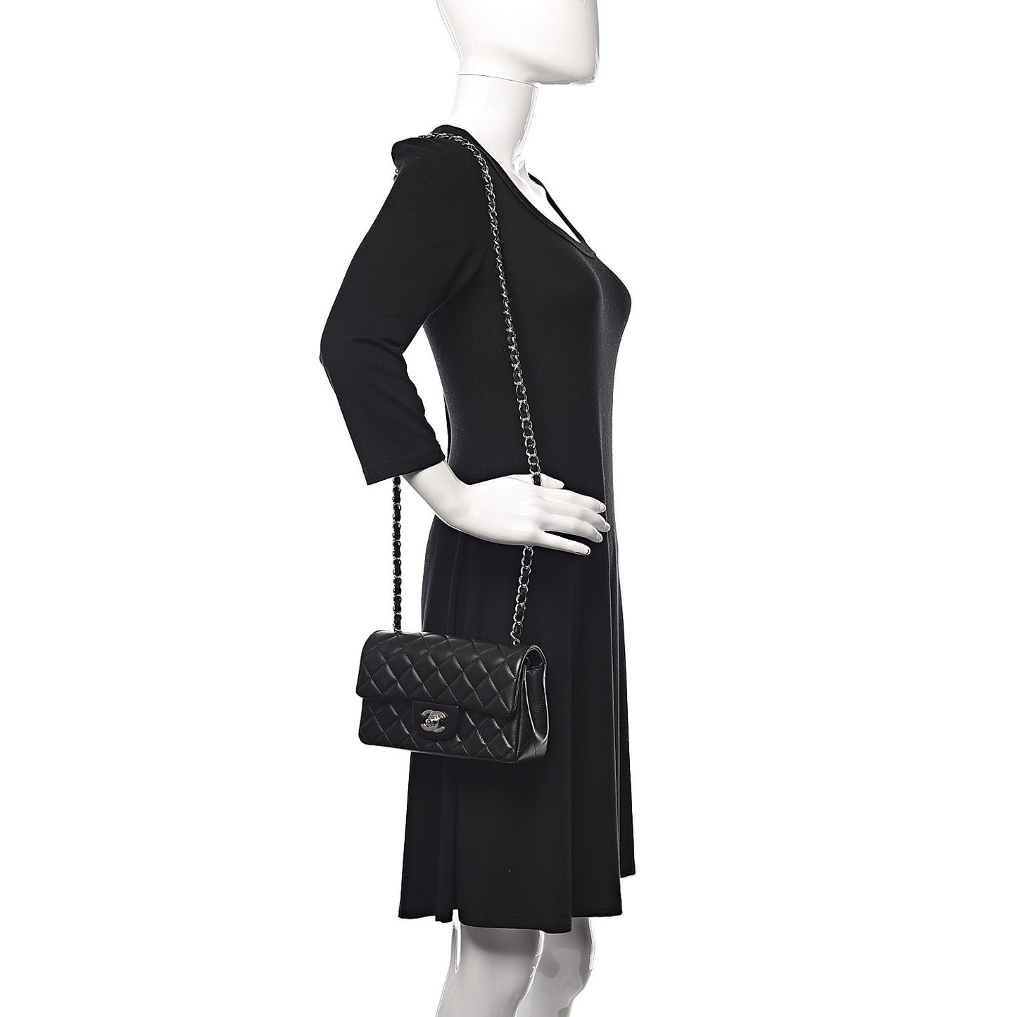 Lambskin Quilted Mini Rectangular Flap Black
