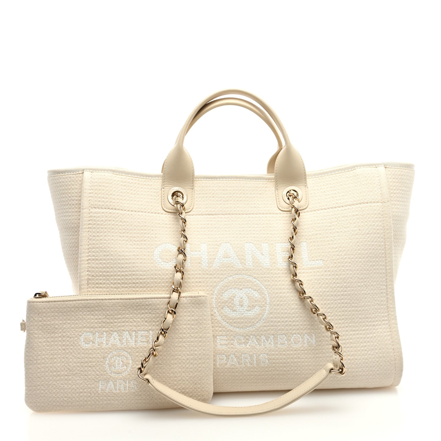 Mixed Fibers Calfskin Medium Deauville Tote Light Beige