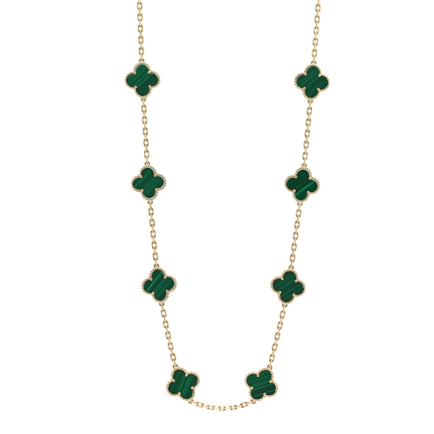 18K Yellow Gold Malachite 20 Motifs Vintage Alhambra Necklace