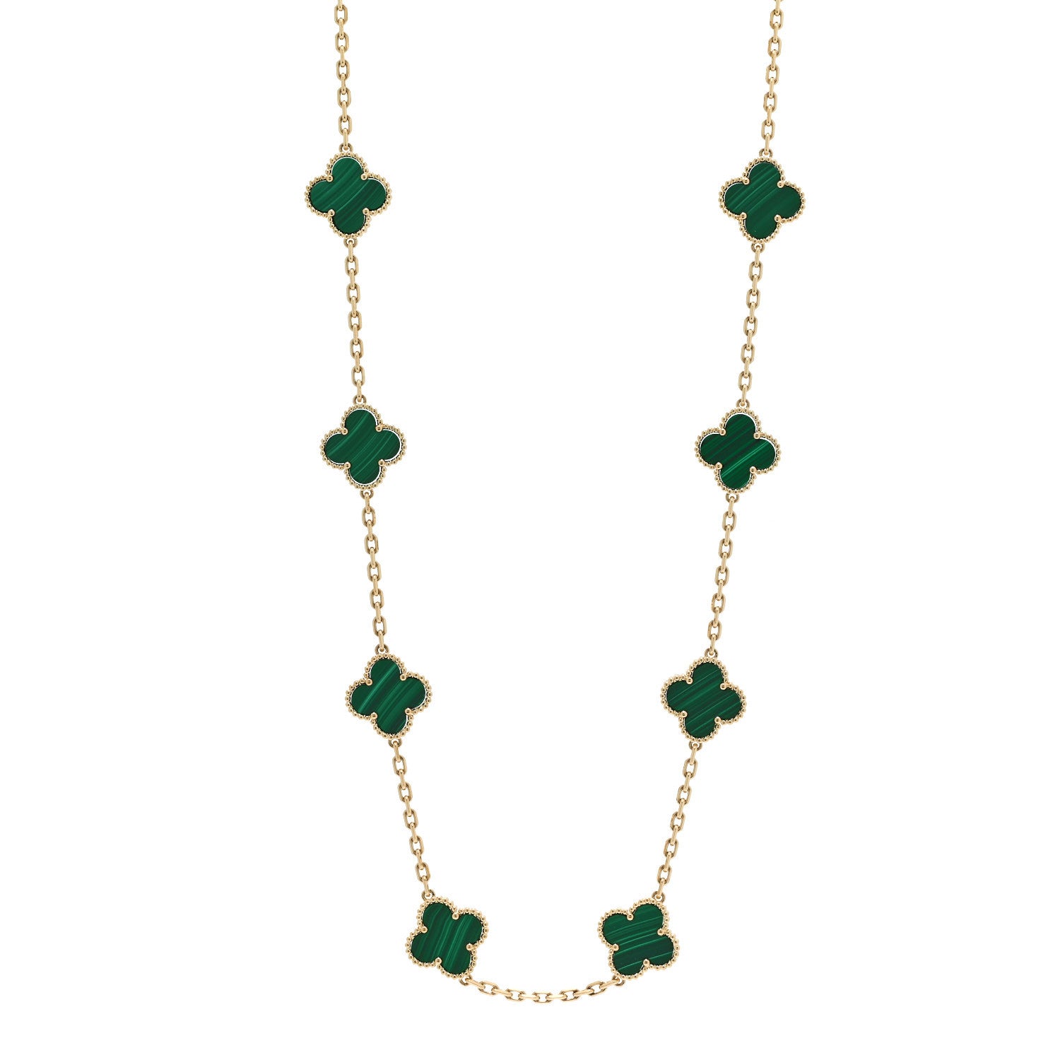 Van Cleef & Arpels 18K Yellow Gold Malachite 20 Motifs Vintage Alhambra Necklace 1 of 6