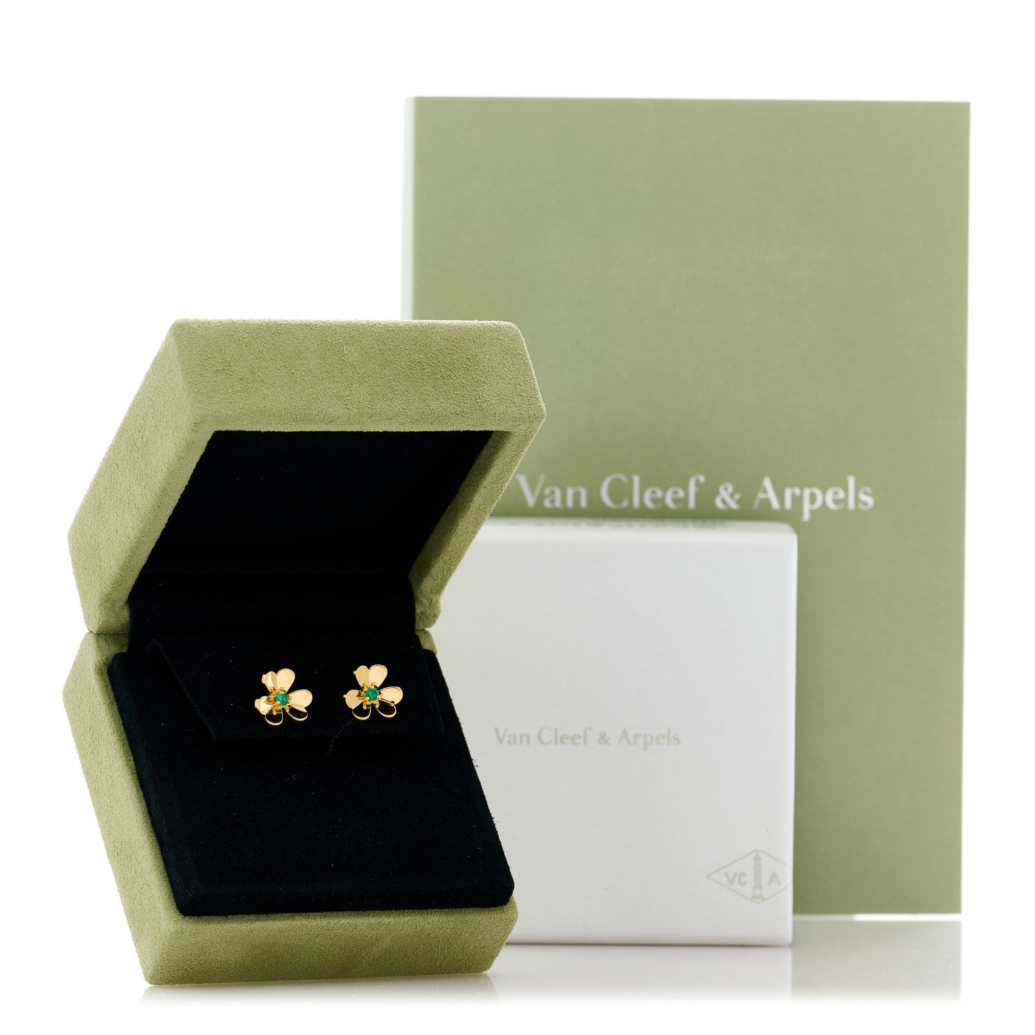Van Cleef & Arpels 18K Yellow Gold Emerald Mini Frivole Earrings 5 of 5