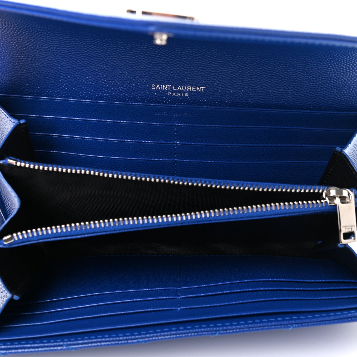 Saint Laurent Grain De Poudre Matelasse Chevron Monogram Flap Wallet Royal Blue 5 of 7