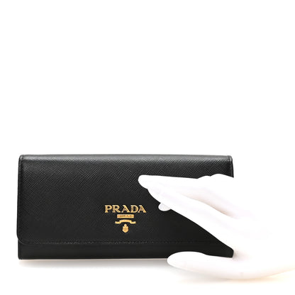 Prada Saffiano Metal Continental Flap Wallet Black 2 of 9