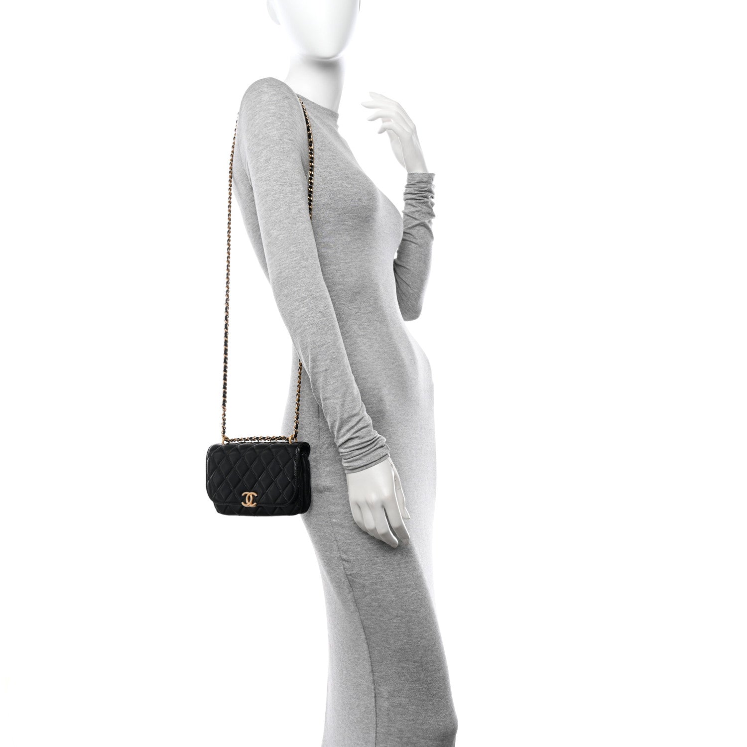 Chanel Shiny Lambskin Quilted Flap Phone Holder With Chain Black 2 of 11