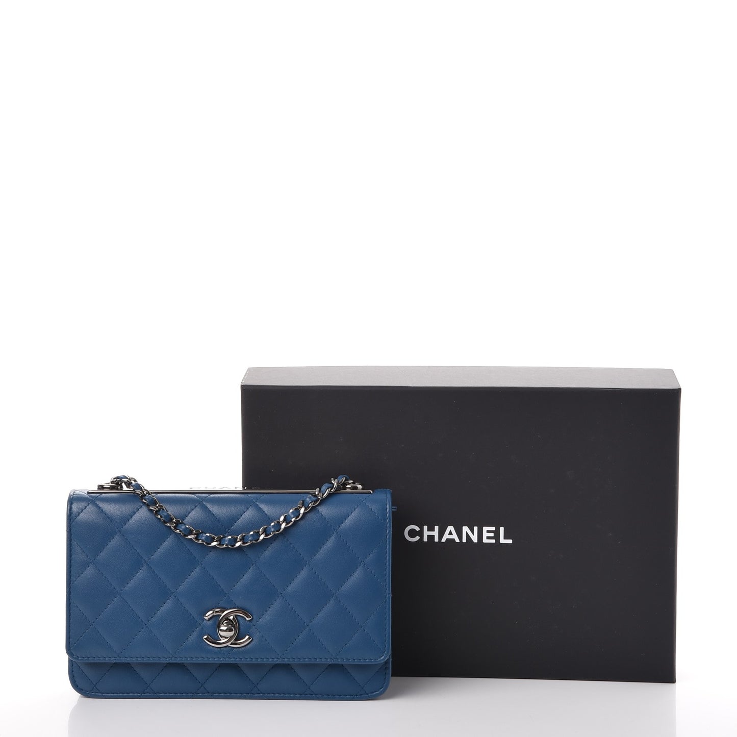 Lambskin Quilted Trendy CC Wallet On Chain WOC Blue