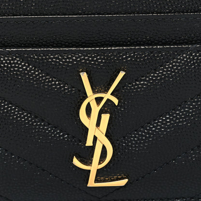 Saint Laurent Grain De Poudre Matelasse Chevron Monogram Credit Card Case Black 8 of 9
