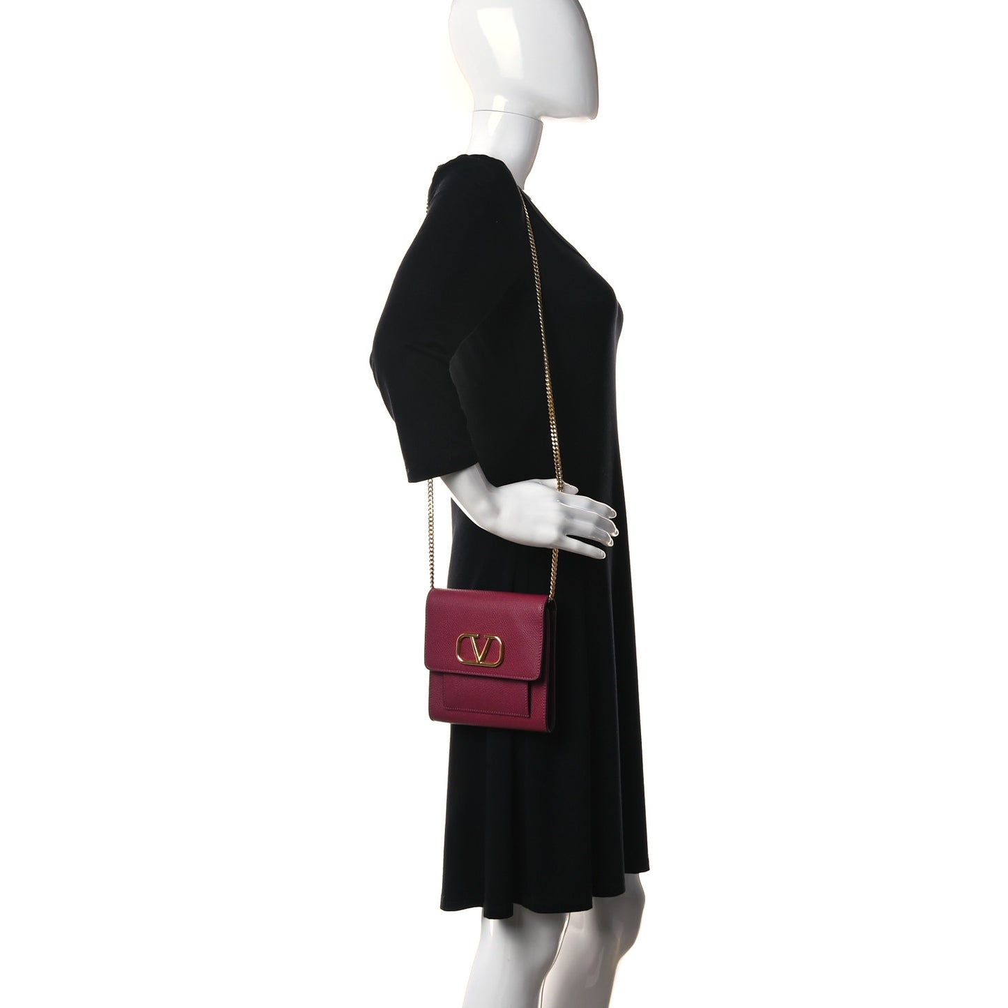 Grainy Calfskin VLogo Crossbody Bag Raspberry