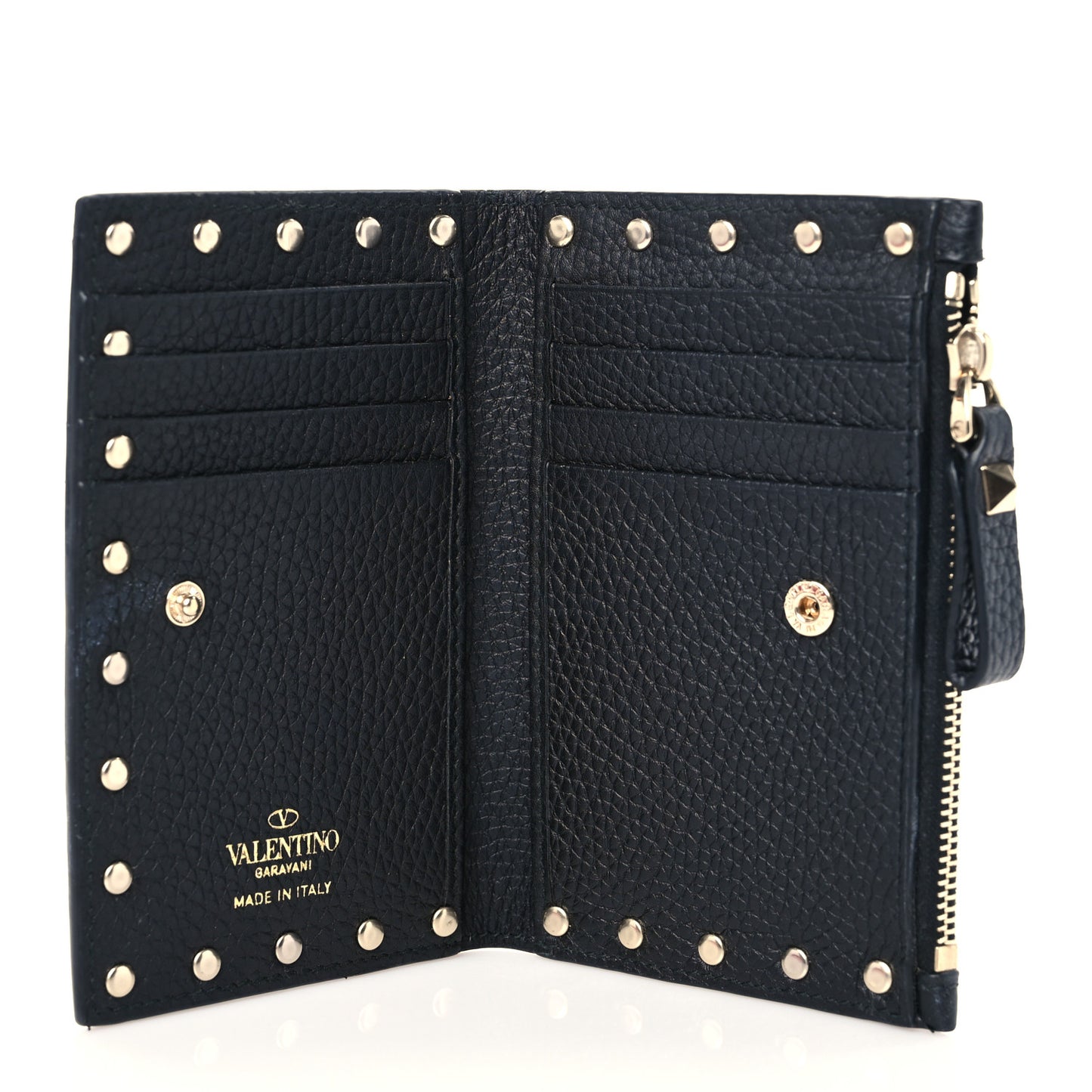 Grainy Calfskin Rockstud Coin Purse Card Holder Black