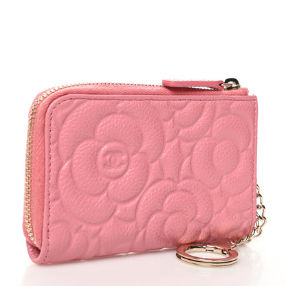 Chanel Caviar Camellia Embossed Key Holder Case Pink 3 of 9