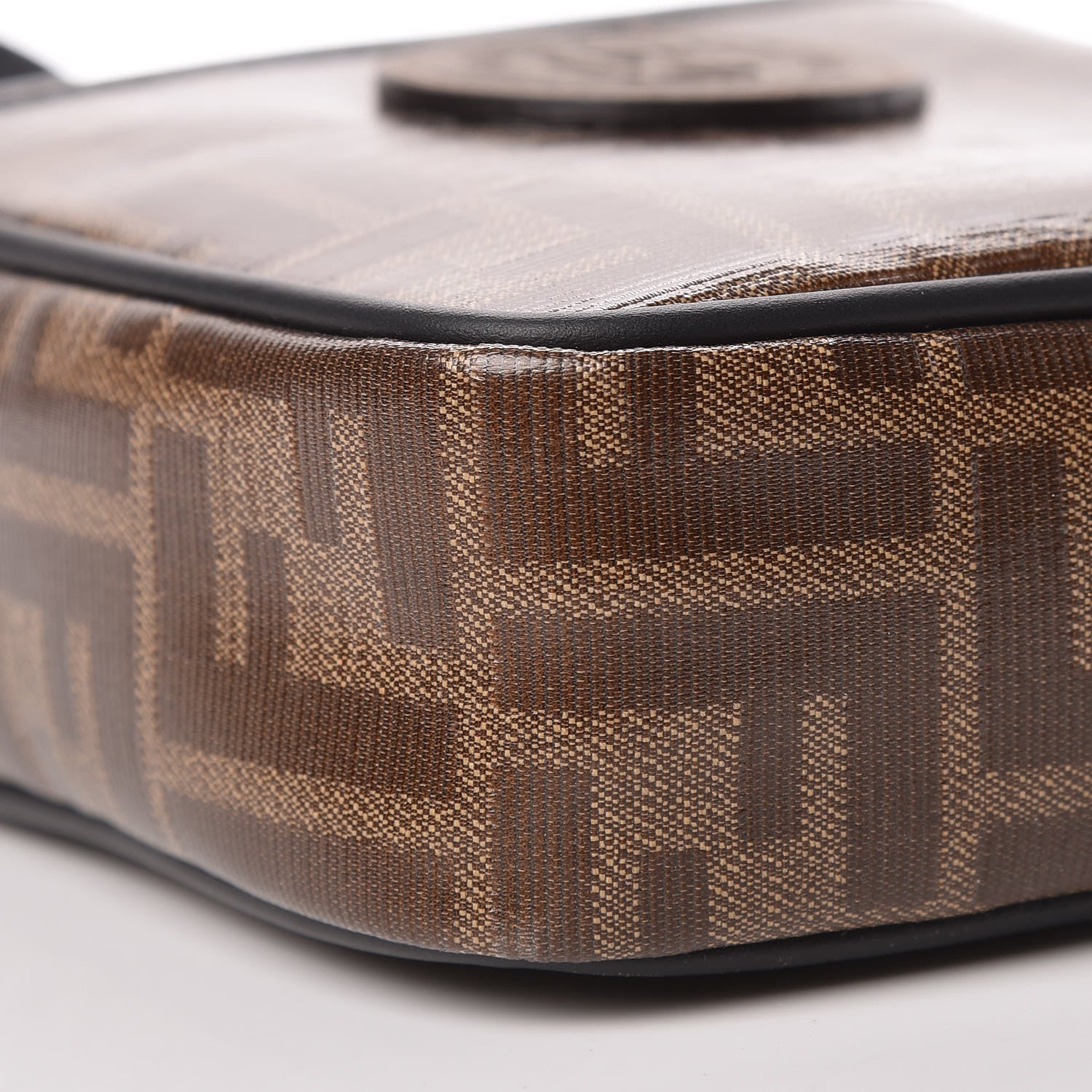 Fendi Glazed Fabric Vitello Century FF 1974 Stamp Patch Small Crossbody Messenger Mogano Panna Black 8 of 9